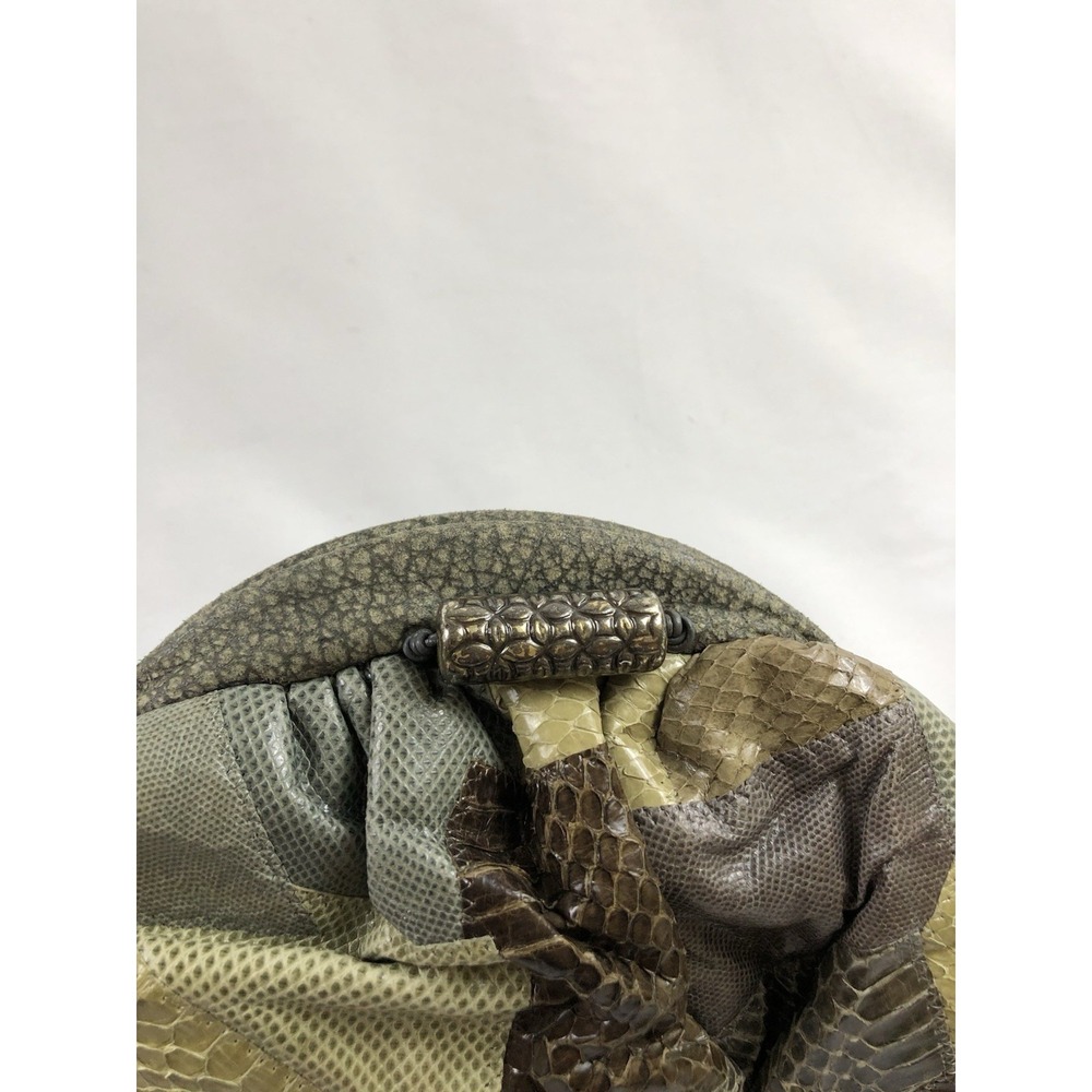 Vintage Genuine Snakeskin Patchwork Clutch Purse Gray Brown Kiss Lock Shoulder - Picture 5 of 9